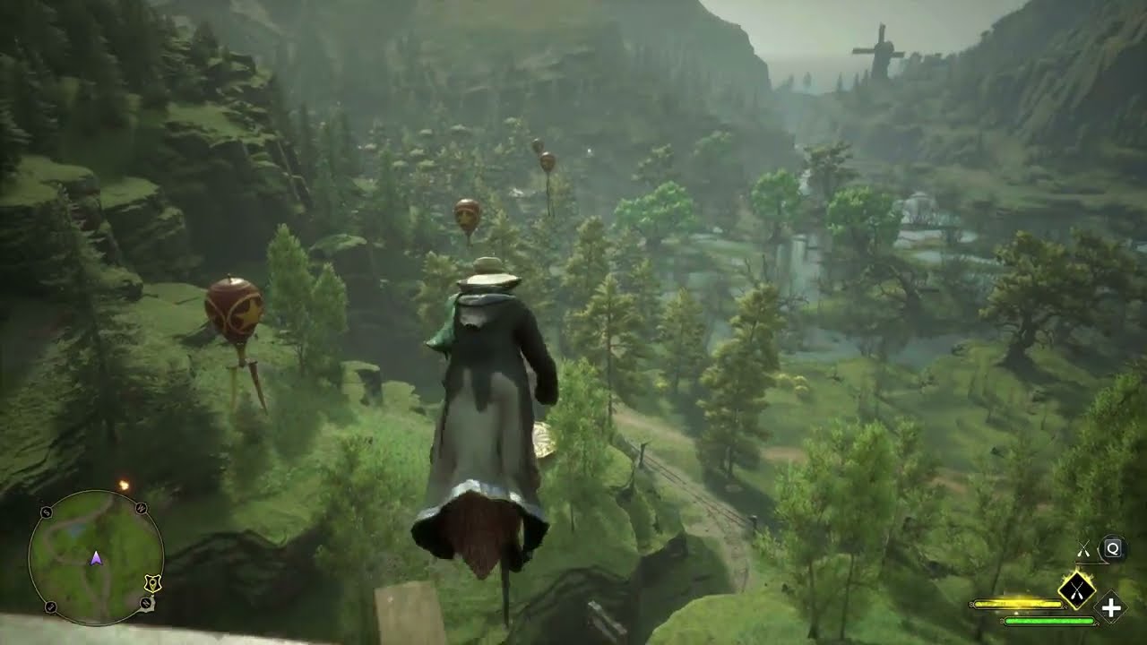 Flying a broom over Hogwarts Valley