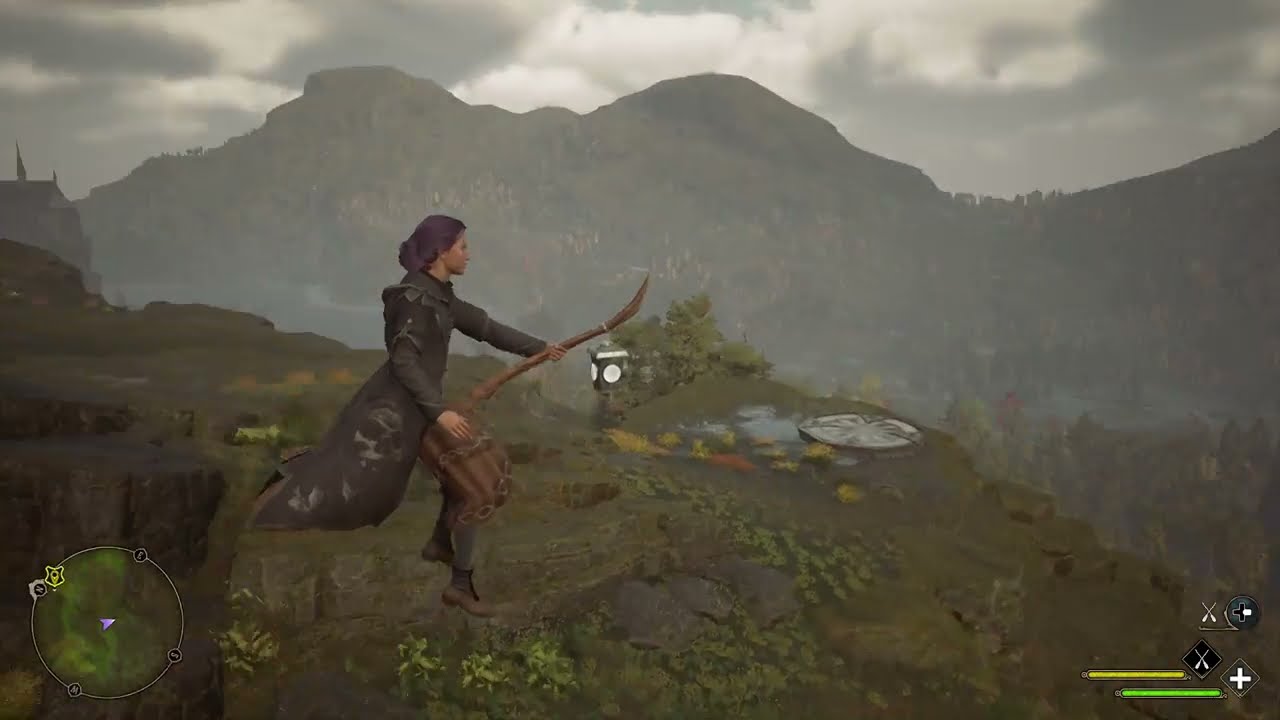 Approaching a landing platform on a cliff in Hogwarts Legacy