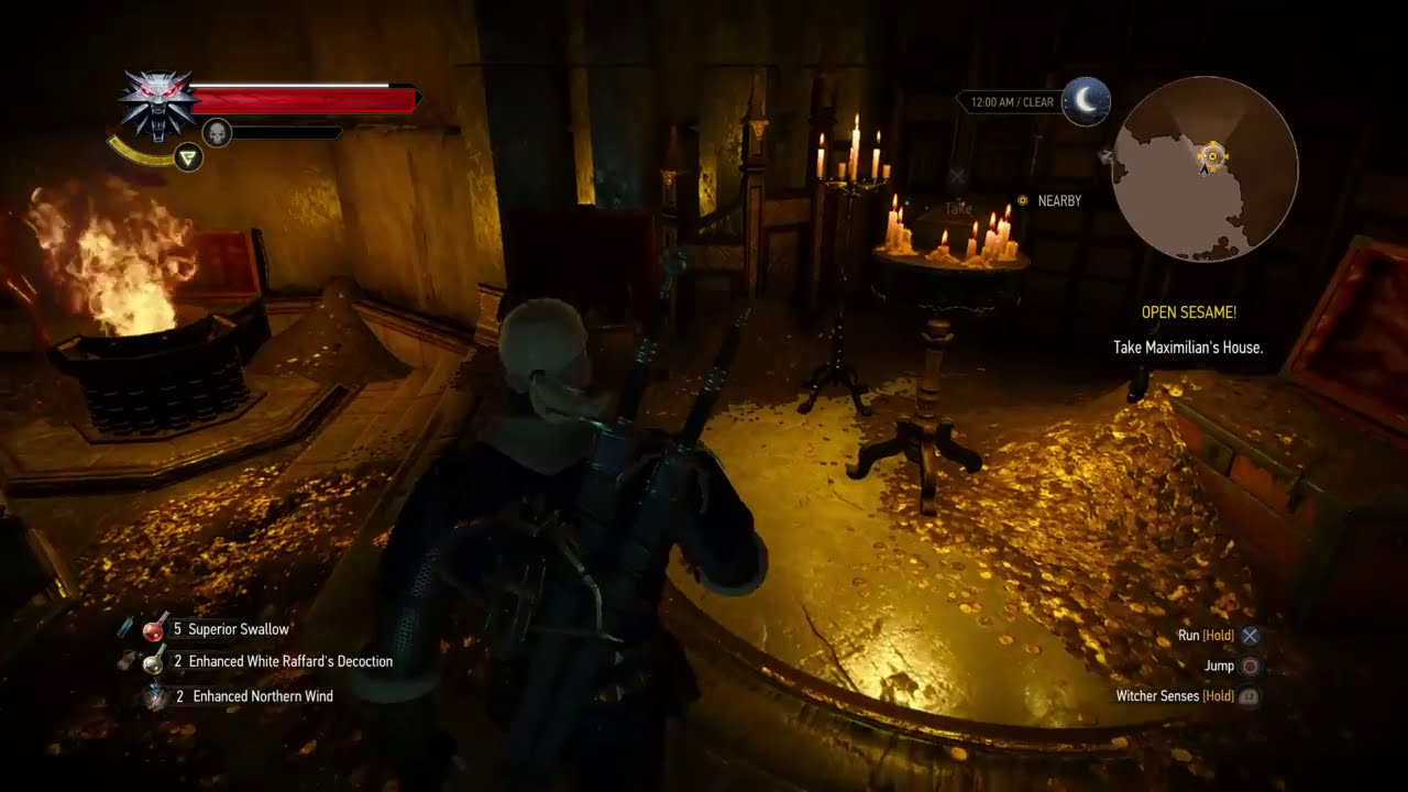 Gold and loot in the Borsodi vault treasury in Witcher 3 Hearts of Stone