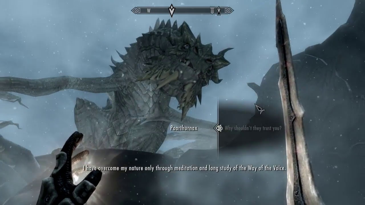 The Dragonborn talking to Paarthurnax about the Blades' demand
