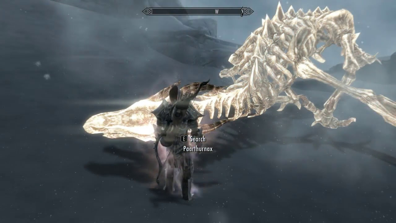 Paarthurnax's skeleton on the Throat of the World after the Dragonborn kills him