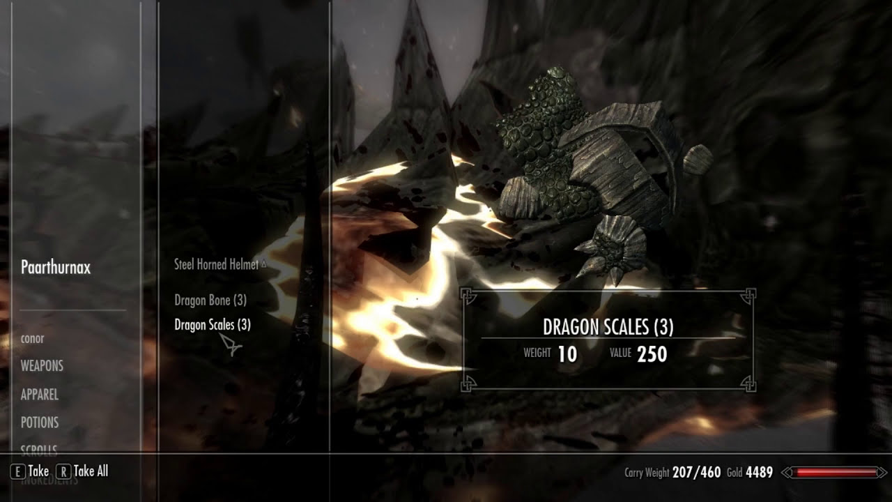 Dragon scales looted from Paarthurnax in Skyrim