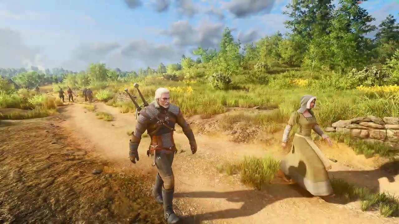 Geralt on the road in White Orchard in The Witcher 3