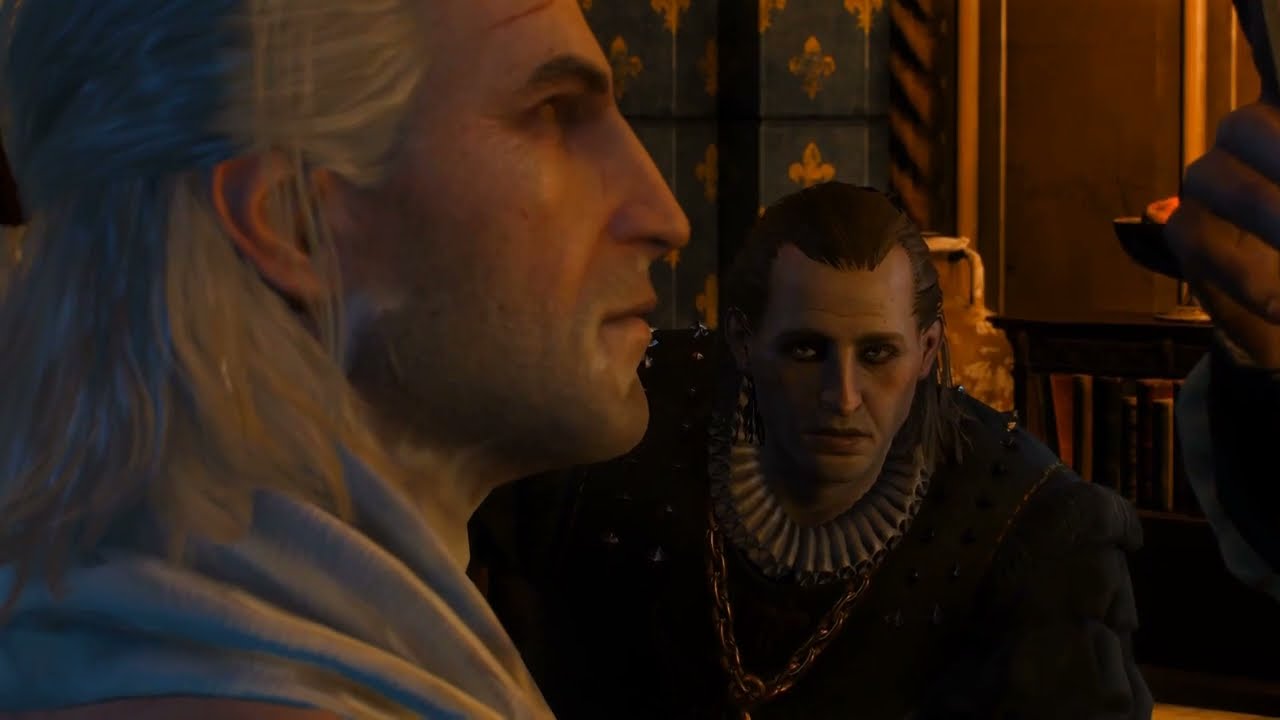 Geralt being shaved in the Vizima palace before meeting Emperor Emhyr