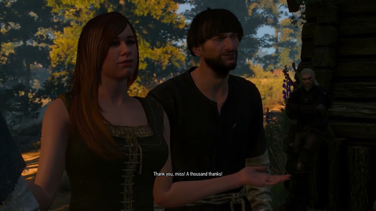 Villagers outside the witch's hut near Midcopse thanking her
