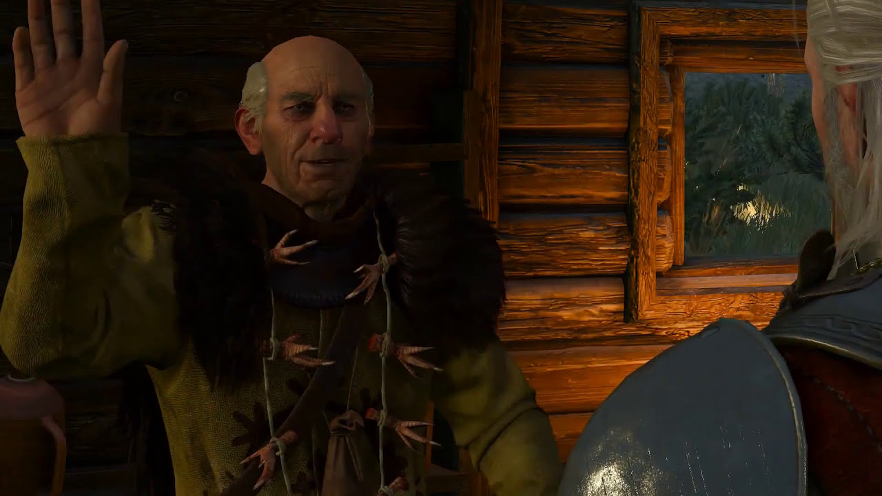 The pellar in his hut gives Geralt the goat quest A Princess in Distress, The Witcher 3