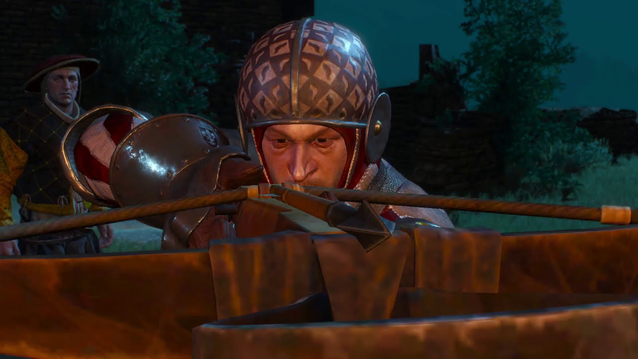 A Temple Guard aims a crossbow at Ciri on Temple Isle in Breakneck Speed
