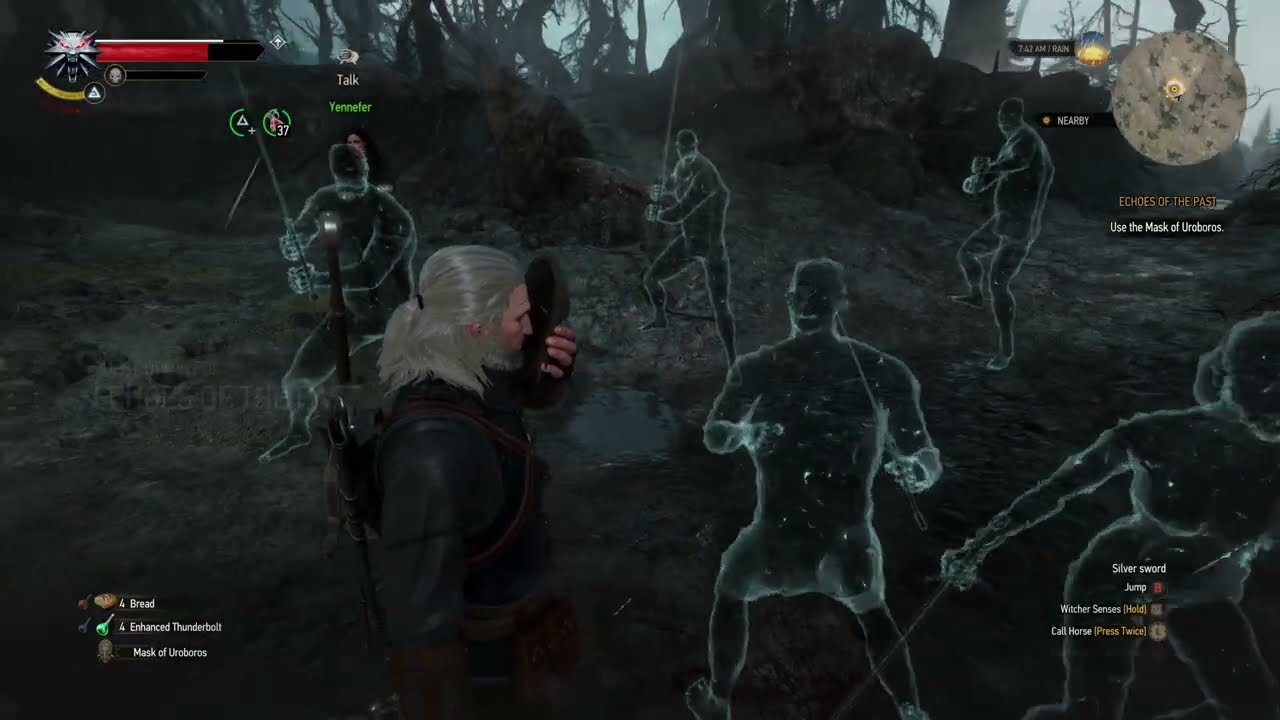 Ghostly figures from the past seen through the Mask of Uroboros in Echoes of the Past