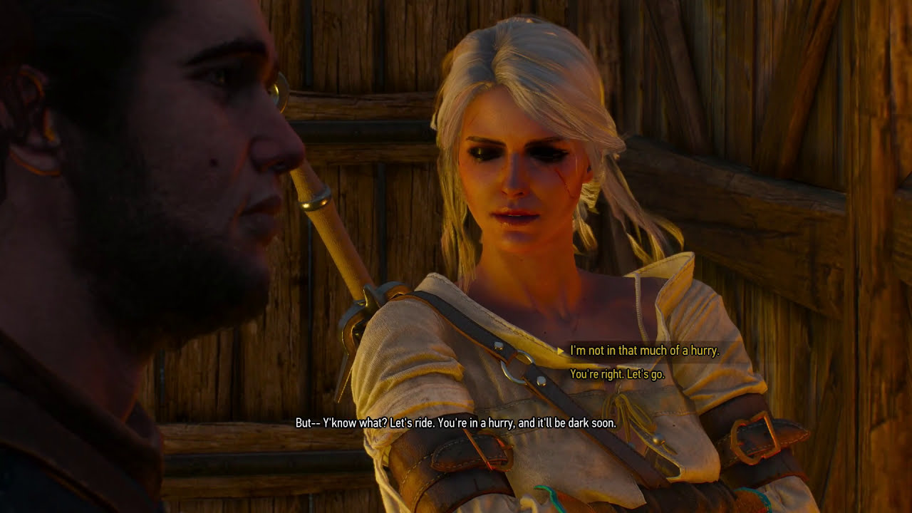 Ciri and Skjall in the stable before the Wild Hunt attacks Lofoten