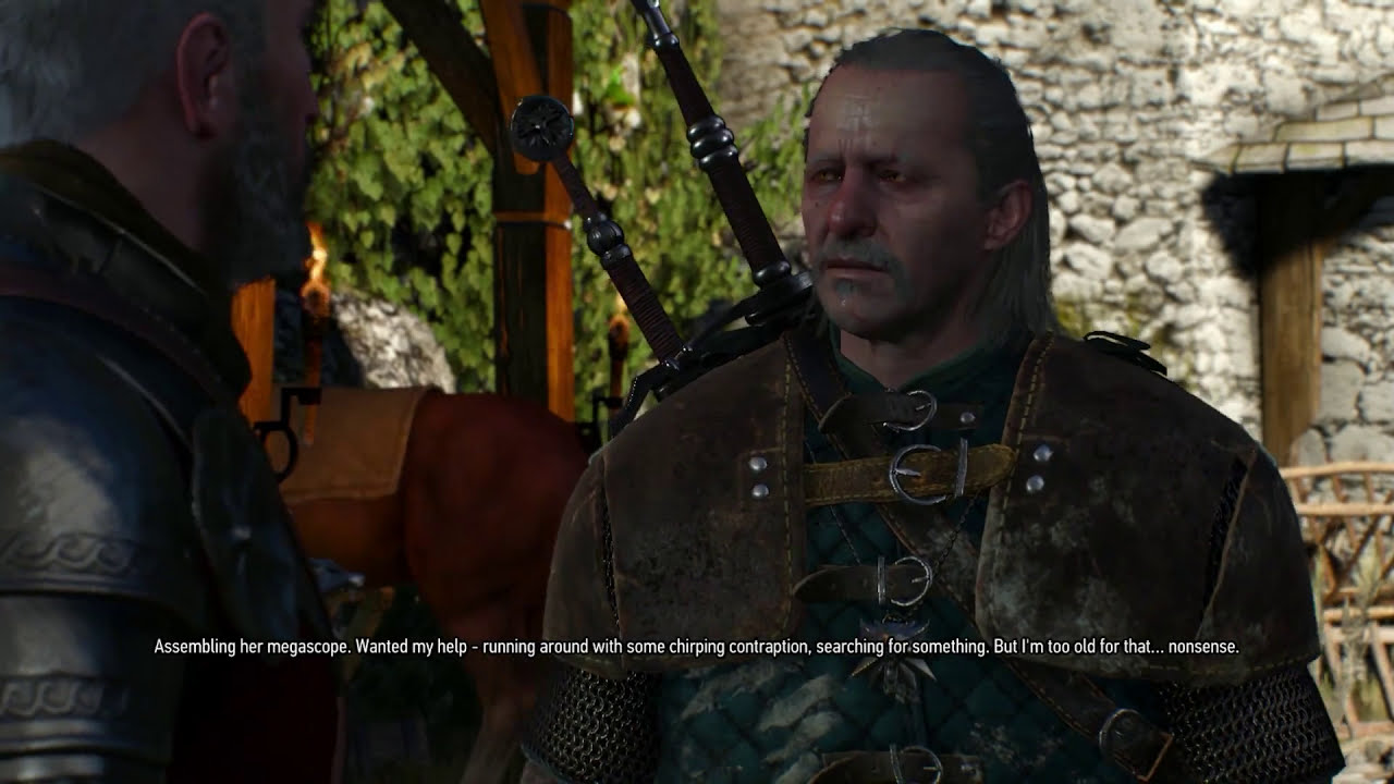 Vesemir greets Geralt at Kaer Morhen in Ugly Baby